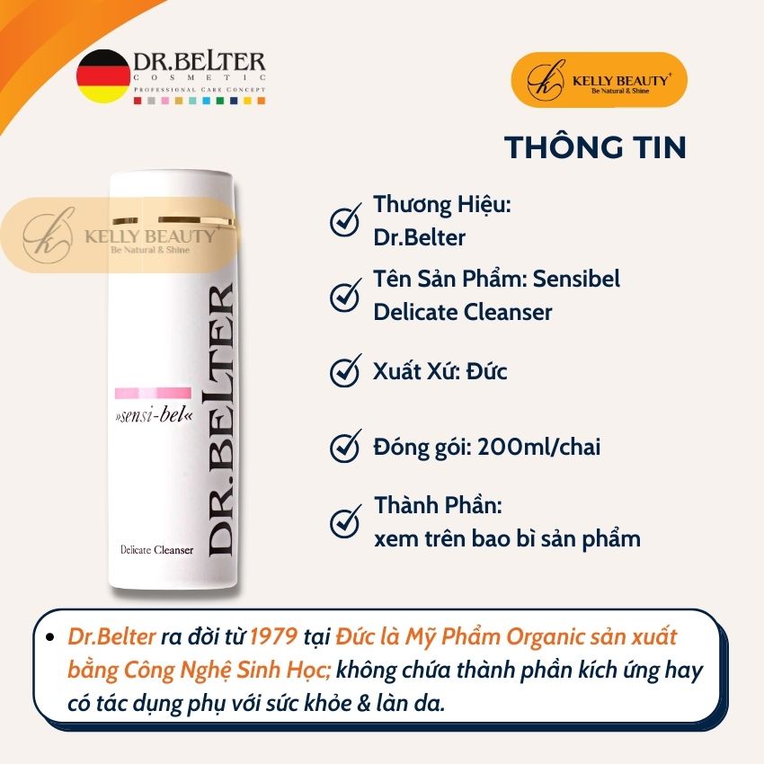 Sensibel Delicate Cleanser DR.BELTER - Sữa Rửa Mặt Cho Da Nhạy Cảm, Giãn Mao Mạch, Da Dùng Laser, Peel | Kelly Beauty