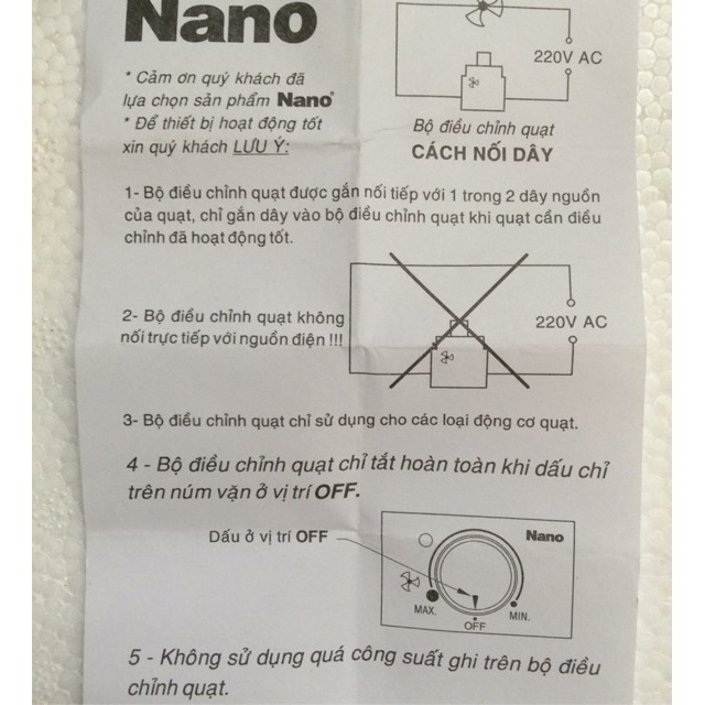 Chiết áp quạt trần panasonic Nano