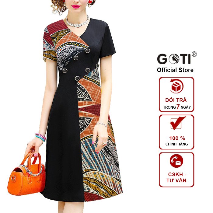 GOTI Đầm trung niên sang trọng cao cấp trẻ trung cho mẹ dáng xoè in hoa bigsize thiết kế 3337