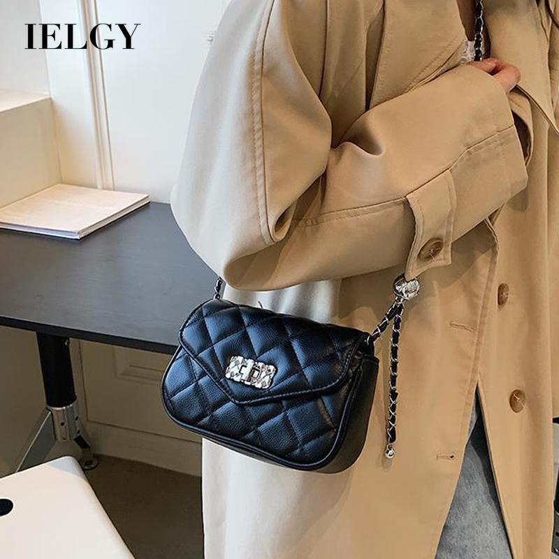 Ielgy Túi Đeo Vai Hình Vuông Cỡ Nhỏ Phối Dây Đeo Sợi Xích Phong Cách Cổ Điển Thời Trang Cho Nữ