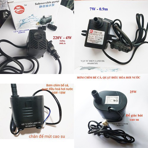 Bơm chìm mini 4-5w, 16w, 18w - 220V quạt điều hoà hơi nước - bể cá thủy cảnh - bơm quạt - bể cá