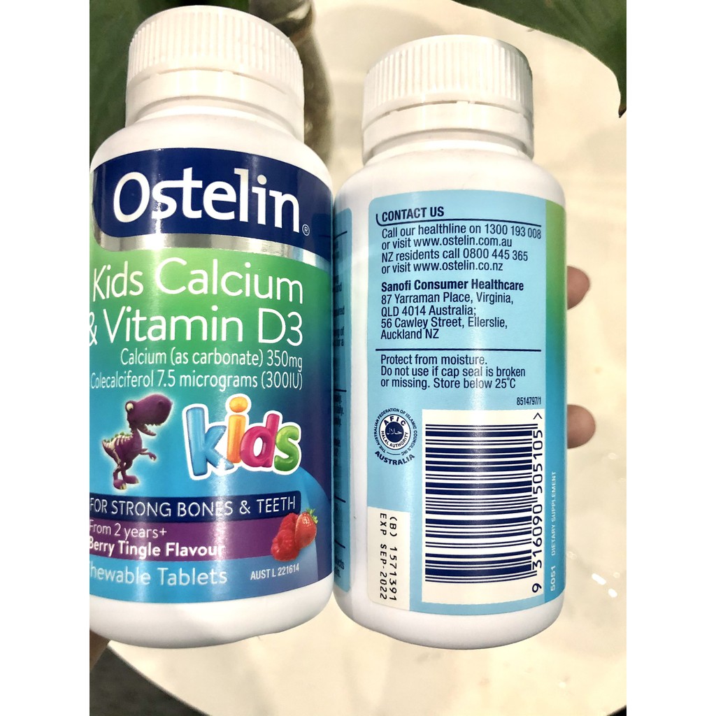 [Hàng Chuẩn ÚC] Ostelin Kids Calcium & Vitamin D3 - Canxi viên khủng long tăng chiều cao cho bé trên 2T DATE 2022, 2023