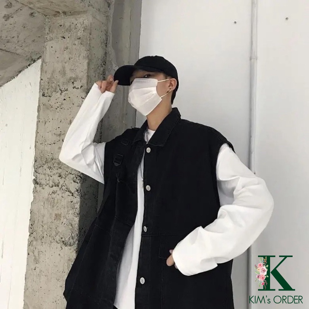 Áo khoác nữ jean màu xanh đen sát nách phom rộng nam nữ Unisex phong cách bụi bặm cực chất Ulzzang Hàn Quốc