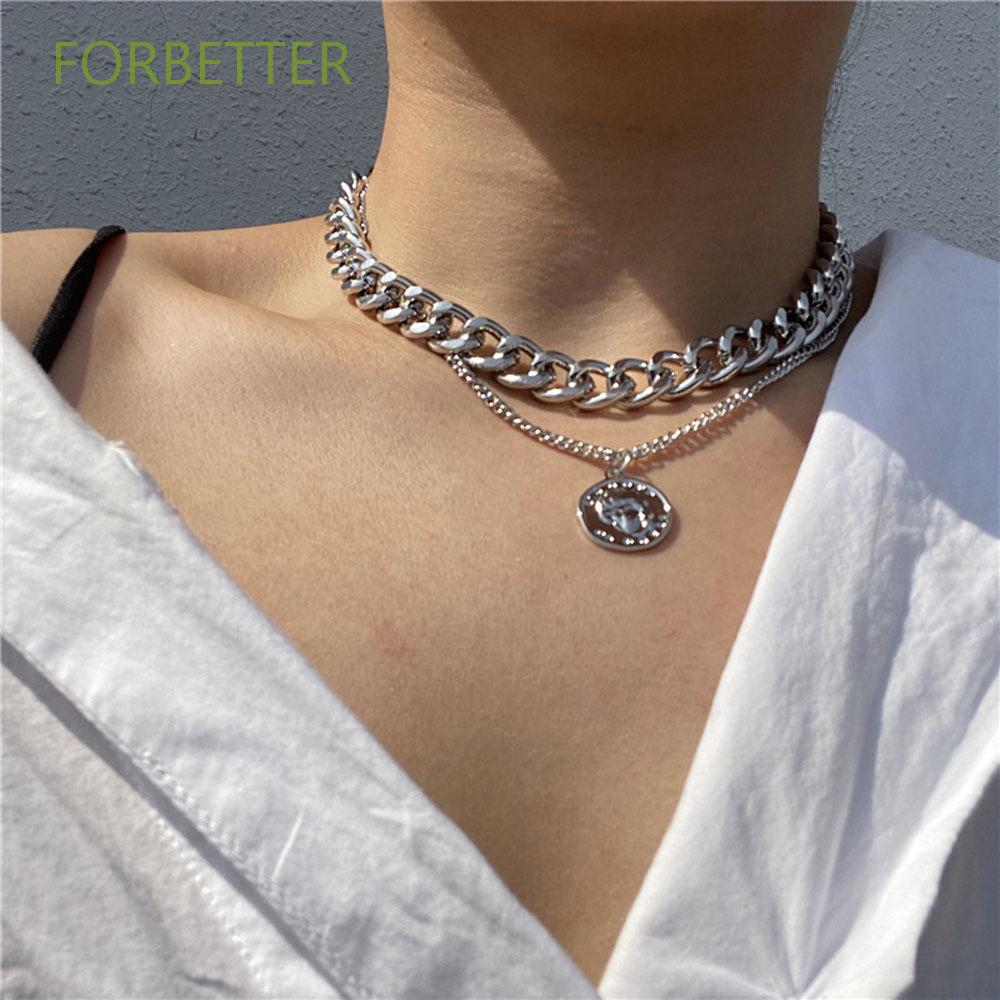Vòng cổ choker hai lớp mặt hình đồng xu họa tiết khắc chân dung độc đáo