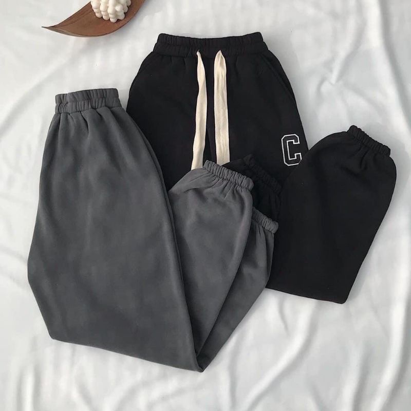Quần ống rộng jogger nữ unisex giá rẻ vải thun chất nỉ cotton dày dặn nỉ dáng bomber mặc hè thu đông