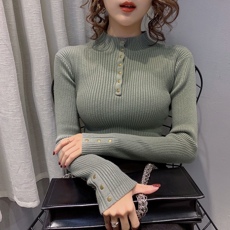 Áo Sweater Tay Dài Cổ Lọ Dáng Ôm Thời Trang Thu Đông Phong Cách Hàn Quốc Cho Nữ