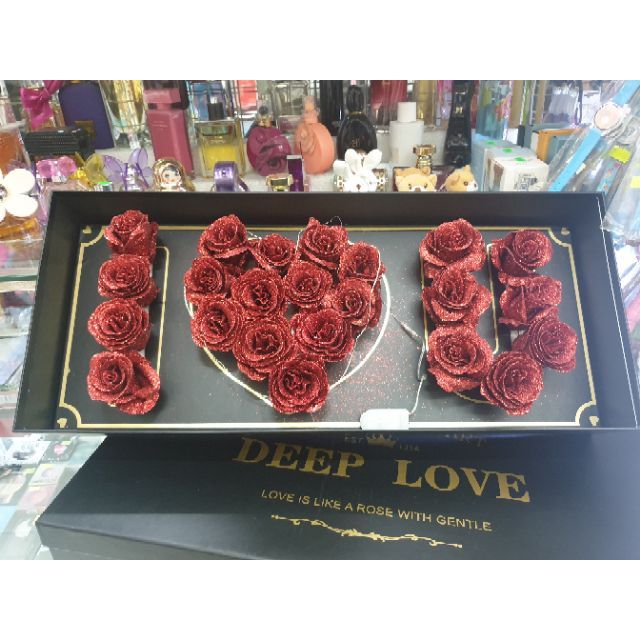 Hộp hoa hồng chữ I ♡ u 60×20(cm) cỡ lớn quà tặng valentine