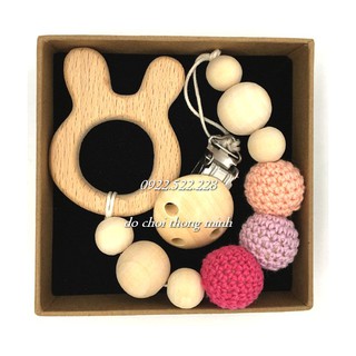 Chuỗi gỗ hình thú đáng yêu handmade cho bé tập cầm nắm 0-1 tuổi