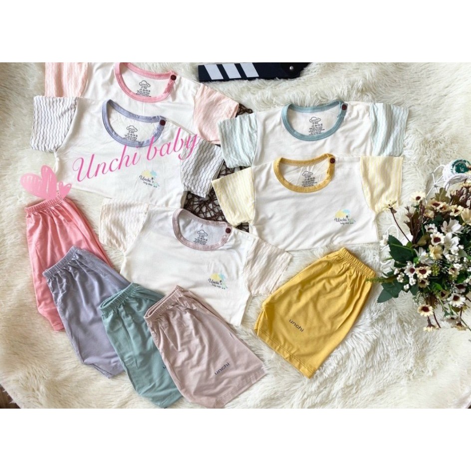 Unchi 01 : Set quần áo Unchi mùa hè siêu mát cho bé yêu . Cổ màu & cài vai