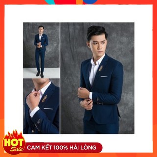 Vest nam màu xanh navy cao cấp full size [Áo vest + Quần]