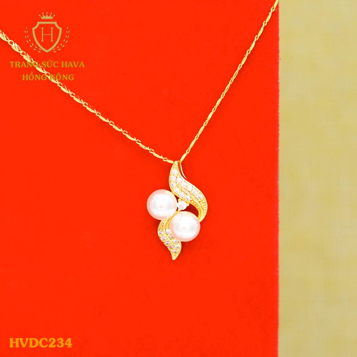 Dây Chuyền, Vòng Cổ Nữ Mặt Đính Hạt Ngọc, Titan Xi Mạ Vàng Non 24k Cao Cấp - Trang Sức Hava Hong Kong - HVDC234