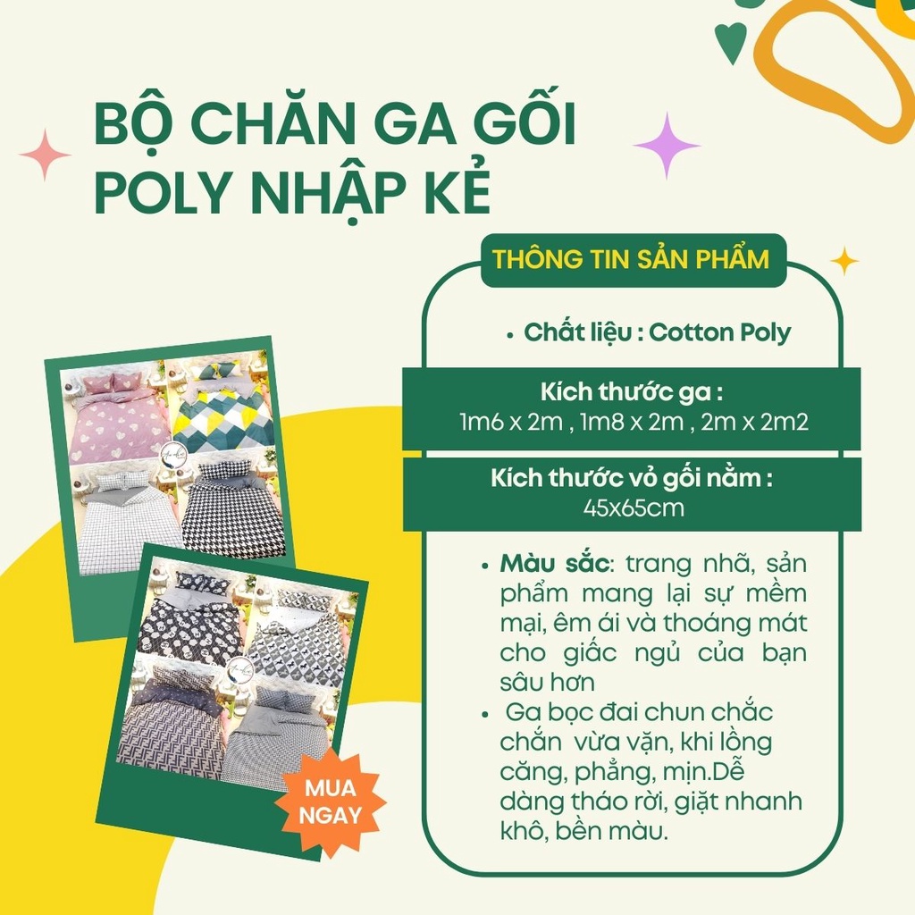 Bộ chăn ga gối An Như vỏ chăn ga gối cotton poly, drap giường 4 món poly nhập kẻ
