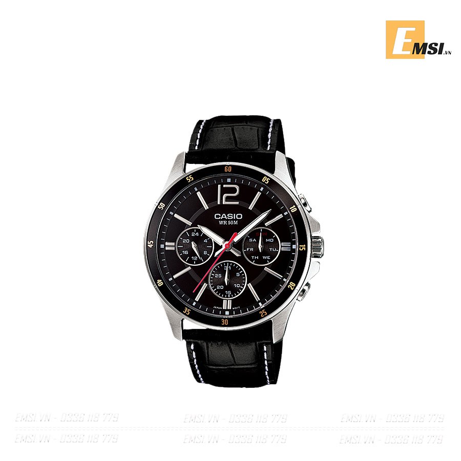 Đồng hồ nam CCasio MTP-1374L-1AVDF 6 Kim - Dây da màu đen - Size 43mm