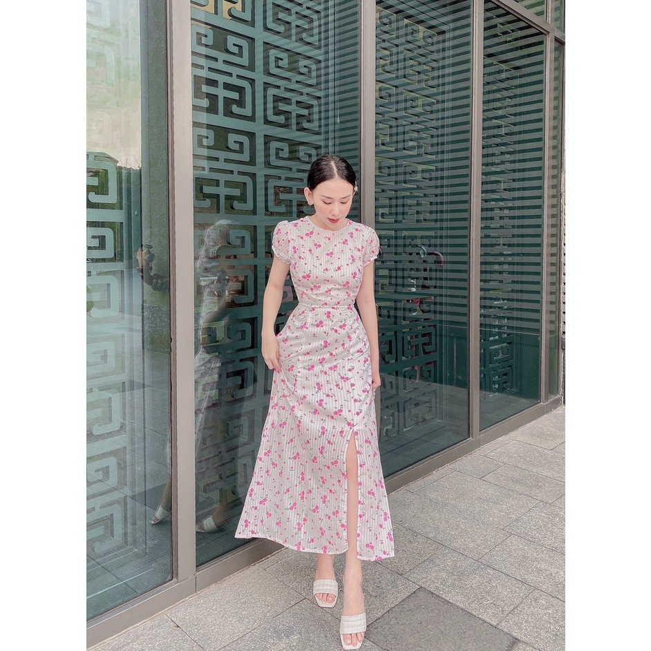 Đầm Hoa Dập Xẻ Bên