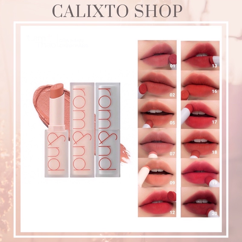 Son thỏi Siêu Lì Cao Cấp Hàn Quốc Romand New Zero Matte Lipstick 3g (02 gạch MLBB, 09 nude, 13 đỏ cổ điển)