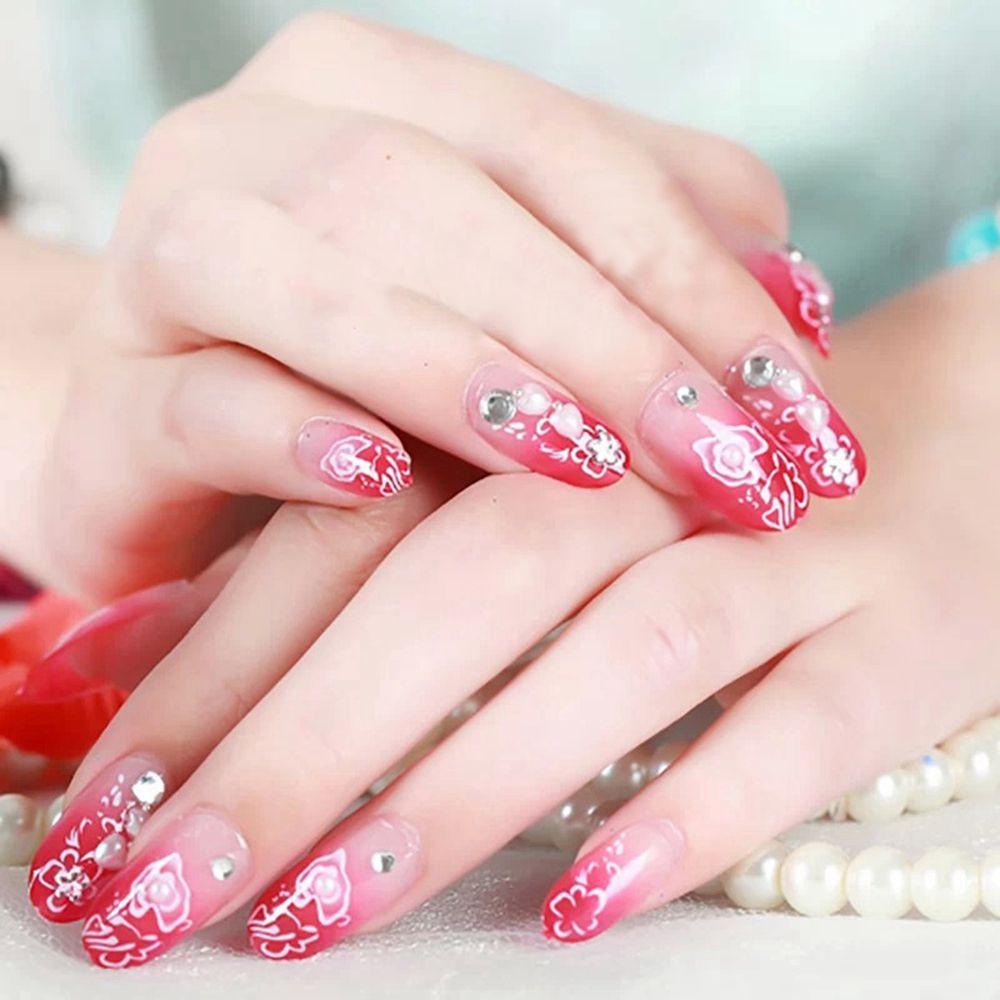 Móng Tay Giả Có Keo Dán Dùng Cho Cô Dâu Trong Tiệc Cưới|Móng Tay Giả Hình Hoa Đính Kim Cương Giả Tự Nhiên