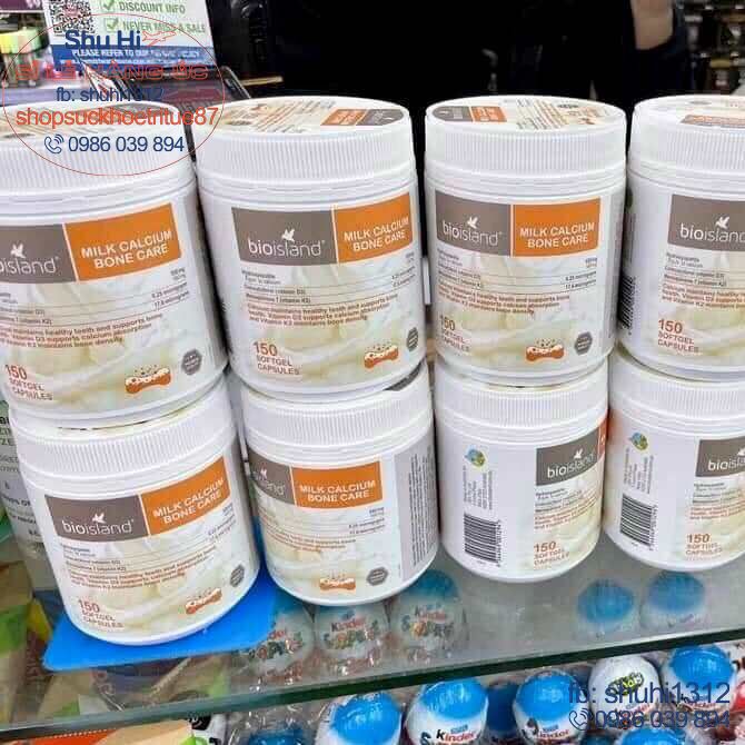 Canxi hữu cơ kèm d3 k2 giúp tăng khả năng hấp thu, milk calcium bone care bio island 150 viên úc, người lớn từ 12 tuổi