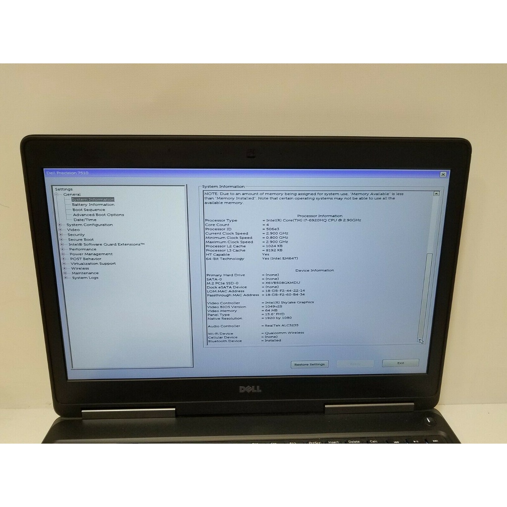 Laptop xách tay Dell Precision 7510  Intel i7-6820HQ 2.70GHz,16GB RAM,512GB SSD M1000 15.6" FHD