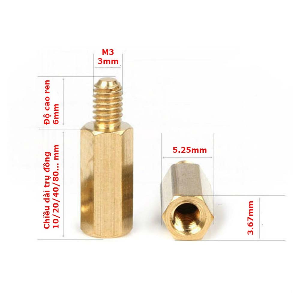 Trụ Đồng,Chân Đồng M3 M4 Đực- Cái, Cái- Cái,Cọc đồng đỡ, mạch điện PCB M3,Ốc Đồng các loại M4