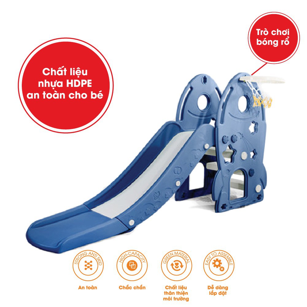 Sân chơi trong nhà cho bé cầu trượt kiêm bóng rổ 2 trong 1 hình tên lửa Toyhouse HJ05 kích thước 197cm