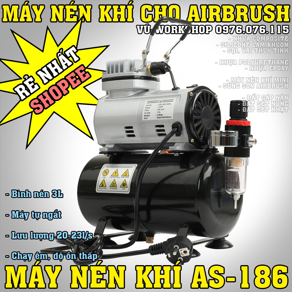 Máy Nén Khí Bình Chứa Phun Sơn Mini Airbrush AS-186 Airbrush Compressor