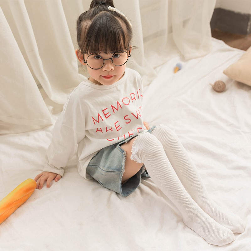 Tất dài chất liệu cotton đính nơ thời trang dành cho bé gái