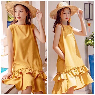 Đầm váy freesize vàng tùng nhúng bèo