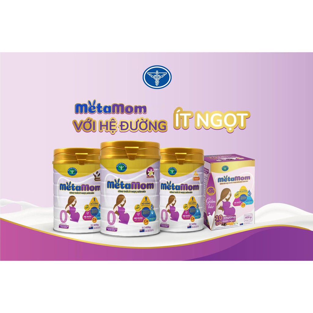 Sữa bột cho mẹ bầu Nutricare MetaMom giảm nguy cơ đái tháo đường thai kỳ (hương cam, vani, socola) 900g