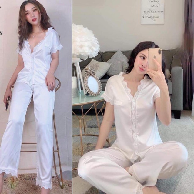 Bộ Lụa Ren Quần Dài - Thiết Kế Cao Cấp