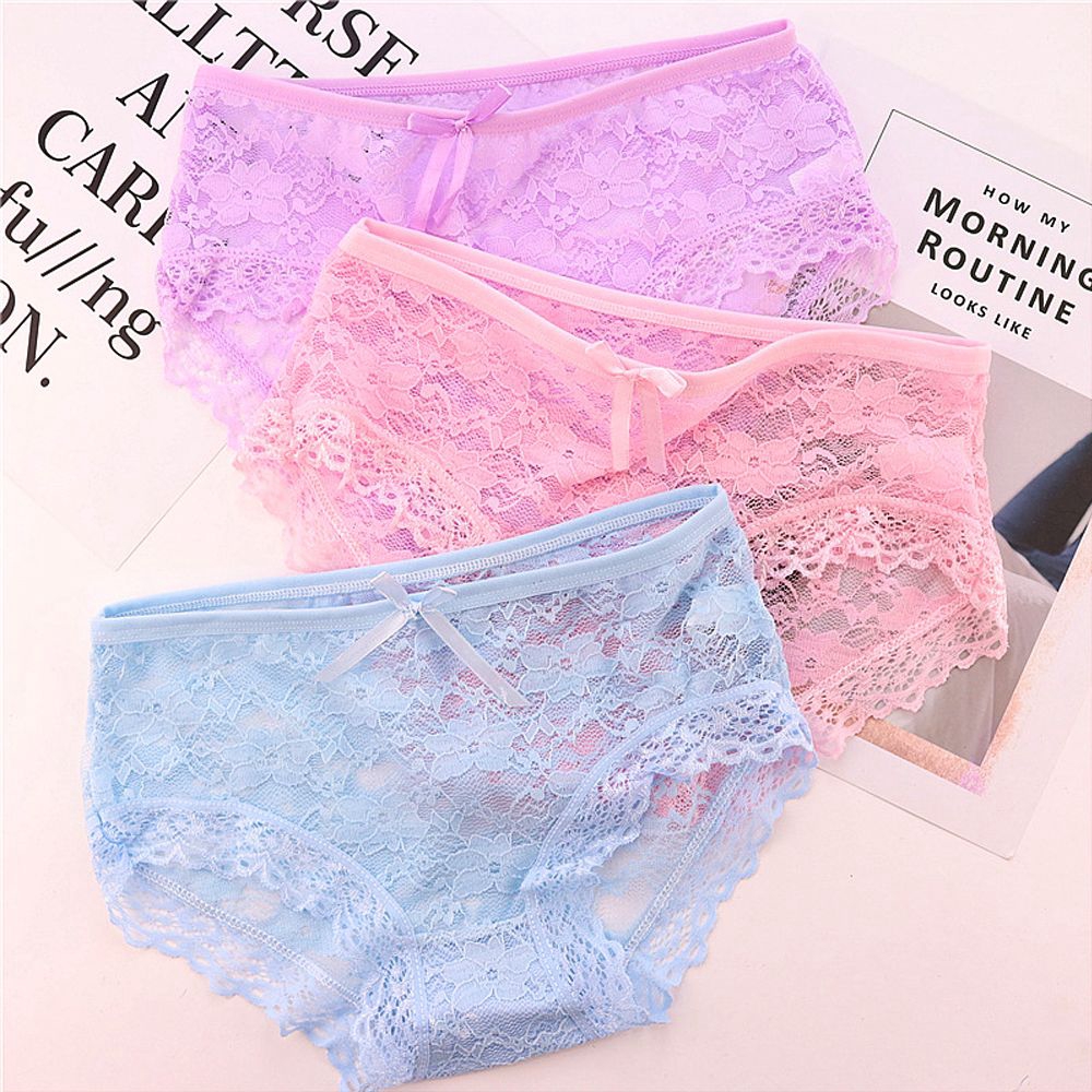 Quần lót cotton thoáng khí lưng thấp phối ren hoa cho phái nữ
