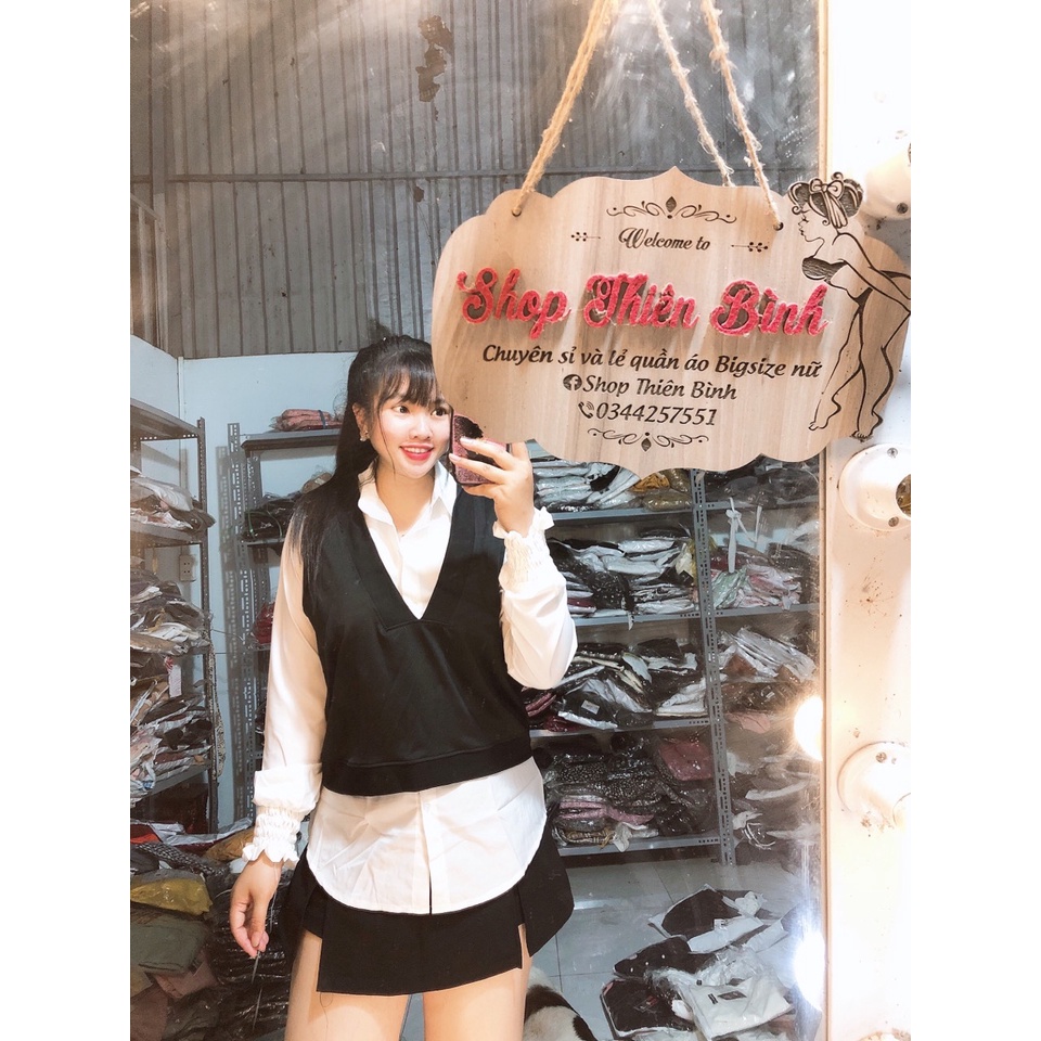 SET ÁO SƠ MI TAY DÀI NHÚN KÈM ÁO GHILE BIGSIZE