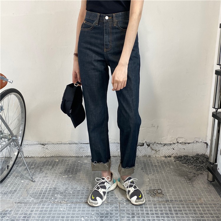 [Dory&amp;Pony] QUẦN JEANS LƯNG CAO BASIC RETRO DARK BLUE – Q010 (Xu hướng 2021)