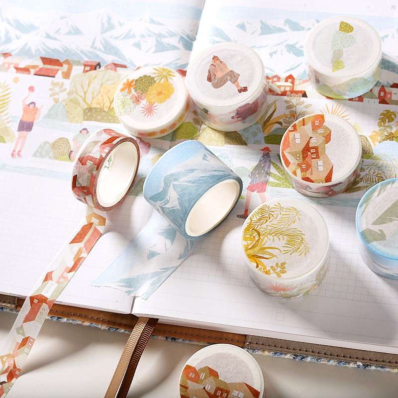 Set 7 cuộn băng dính washi tape Thôn trong núi