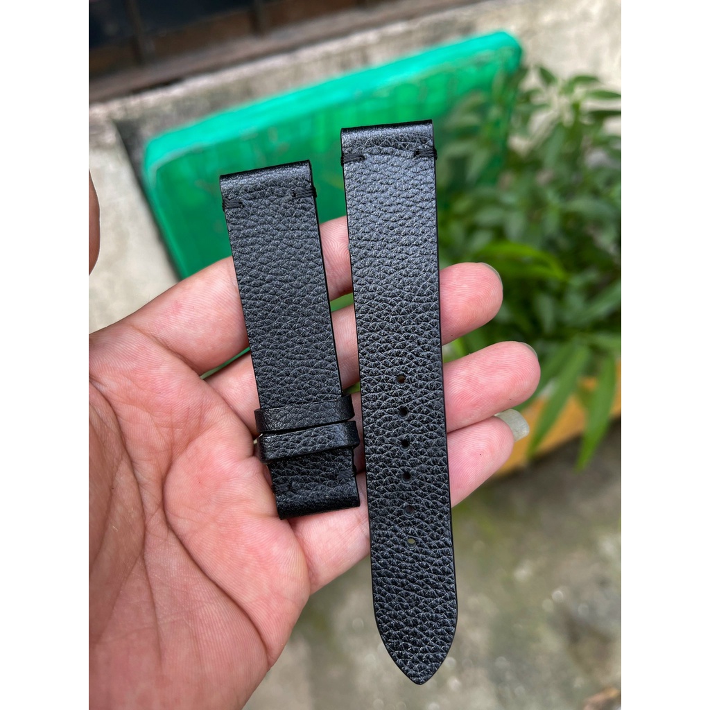 Dây đồng hồ nam nữ Da bò Hạt, khâu tay thủ công chốt chỉ 2 đầu màu đen đủ size tặng kèm khóa, chốt, tool