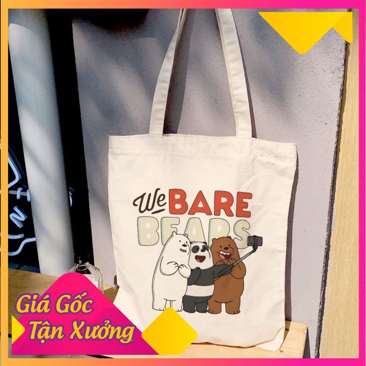 Túi vải bố tote canvas 3 chú gấu We Bare Bears 1 dây đeo vai