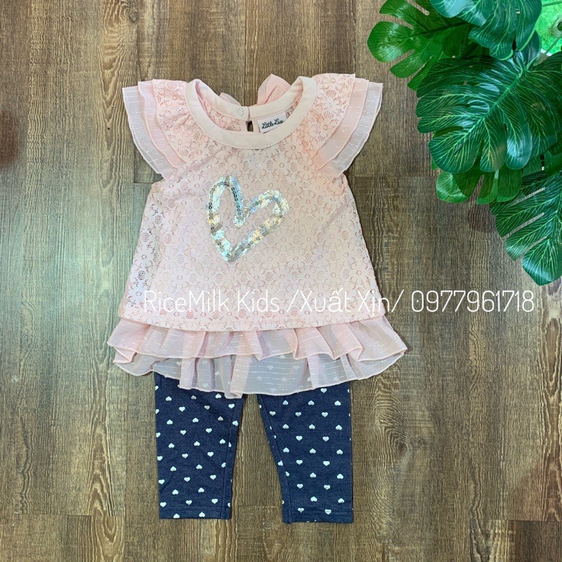 Bộ Cho Bé Gái Xuất Dư 3 Chi Tiết Hồng Nơ