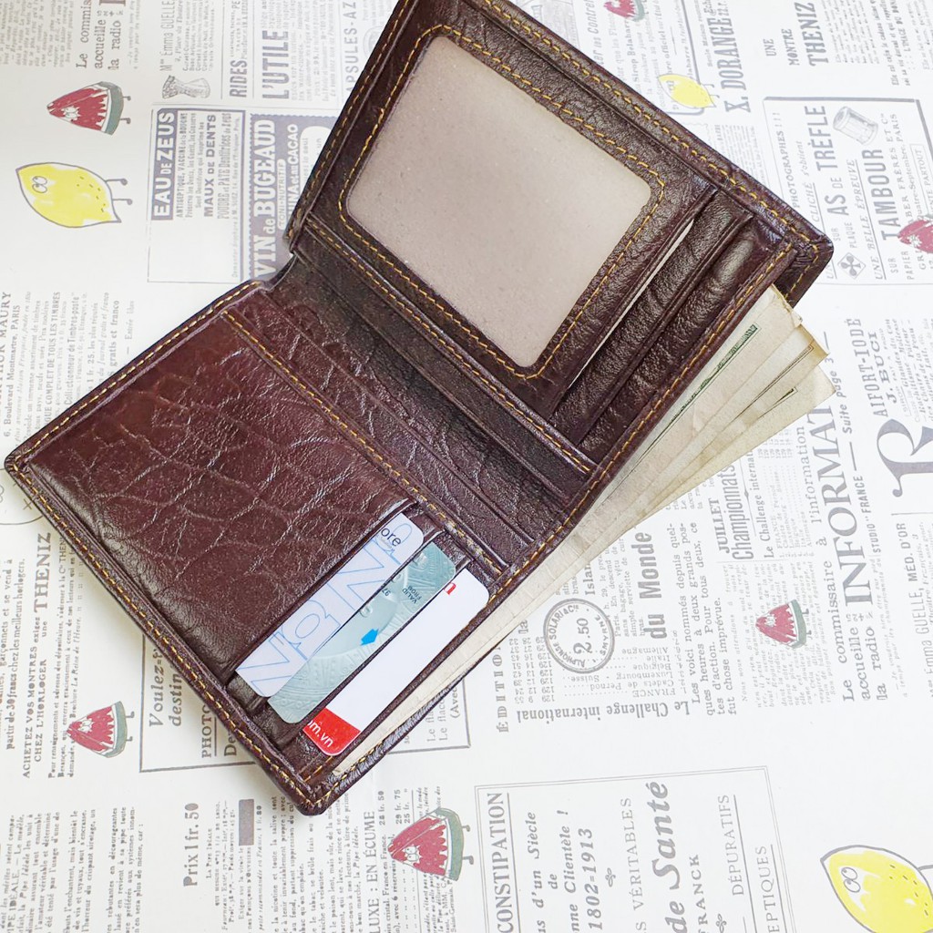 Ví nam da bò vân da voi, Ví đứng nam da thật WS114LEA  - 100% da bò thật, BH 3 năm