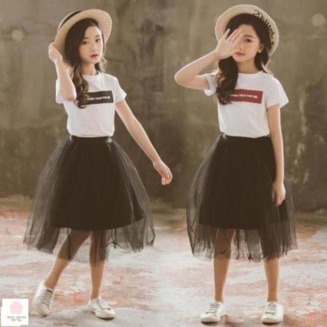 Đầm đẹp bé gái 10 tuổi (3 - 12 tuổi)☑️ Bộ áo thun tay ngắn, chân váy phong cách Hàn Quốc xinh xắn cho bé gái