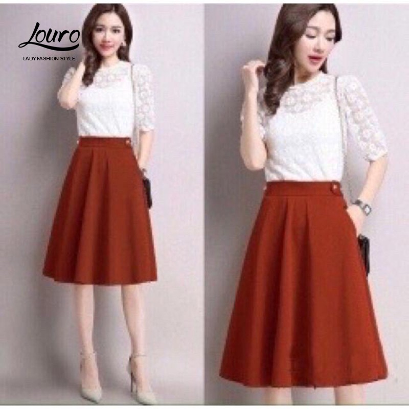 Chân váy dài Louro L703, mẫu chân váy dài đẹp dáng qua gối, xòe 360 độ nhẹ nhàng thanh lịch, chất liệu cao cấp | BigBuy360 - bigbuy360.vn