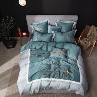 Bộ chăn ga cưới cánh én hạnh phúc set lụa mềm thêu cotton