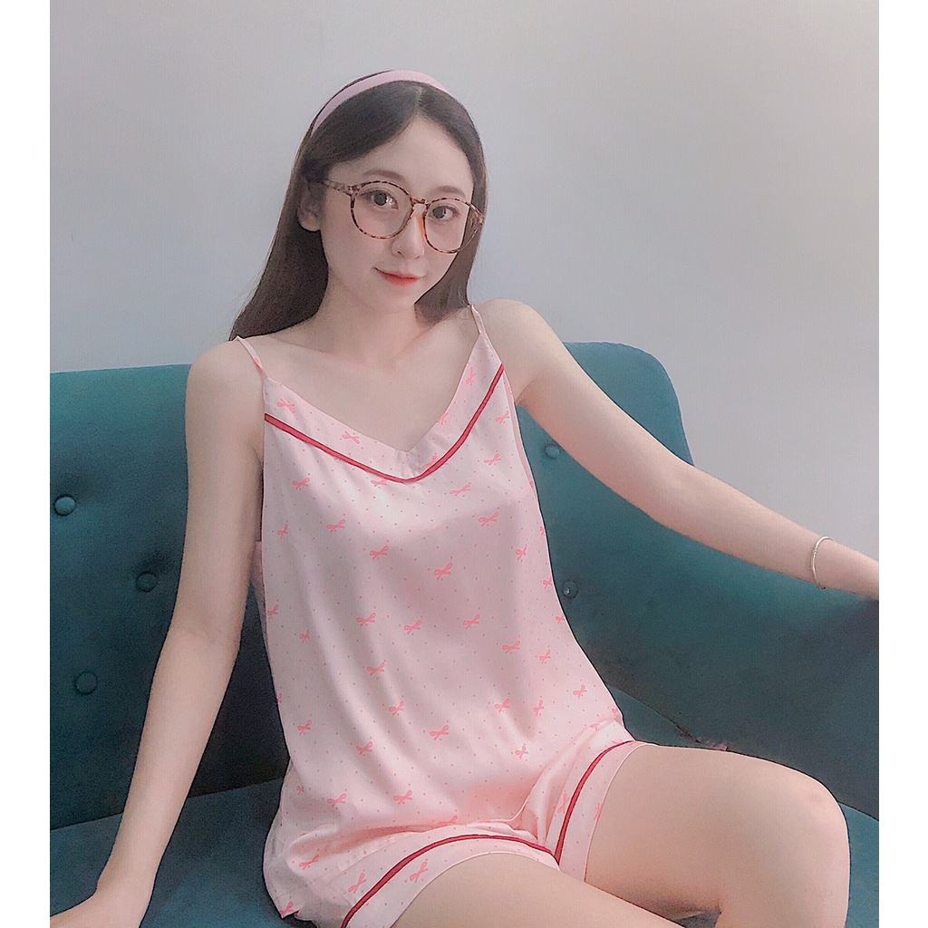 Đồ mặc nhà nữ, bộ pyjama nữ mặc nhà vải Satin họa tiết đẹp dễ thương