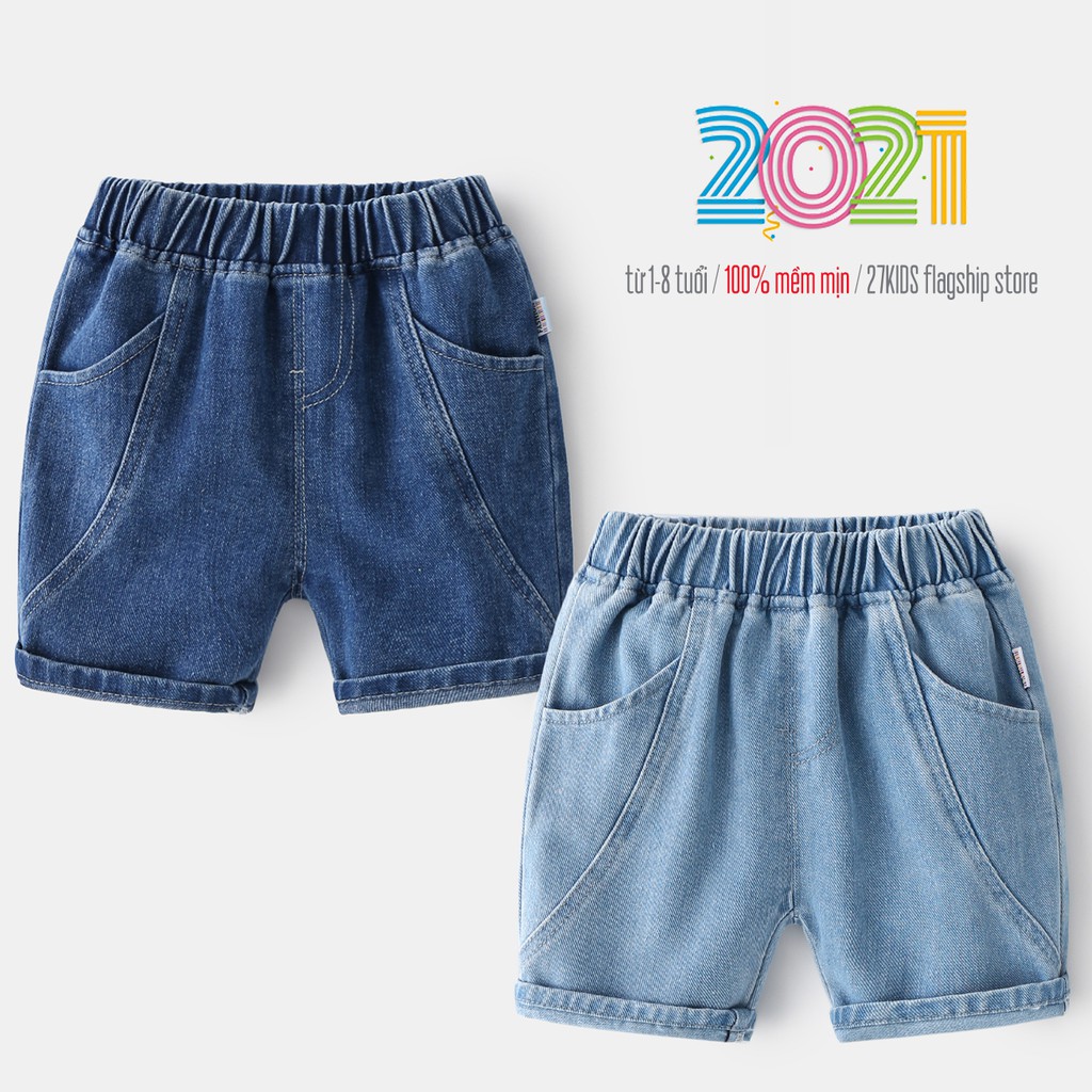 Quần Jean cho bé WELLKIDS quần short Jean họa tiết đơn giản chất bò mềm hàng xuất Âu Mỹ