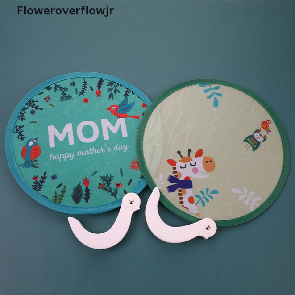 Quạt cầm tay mini hình tròn in họa tiết hoạt hình có thể gấp gọn cho nữ