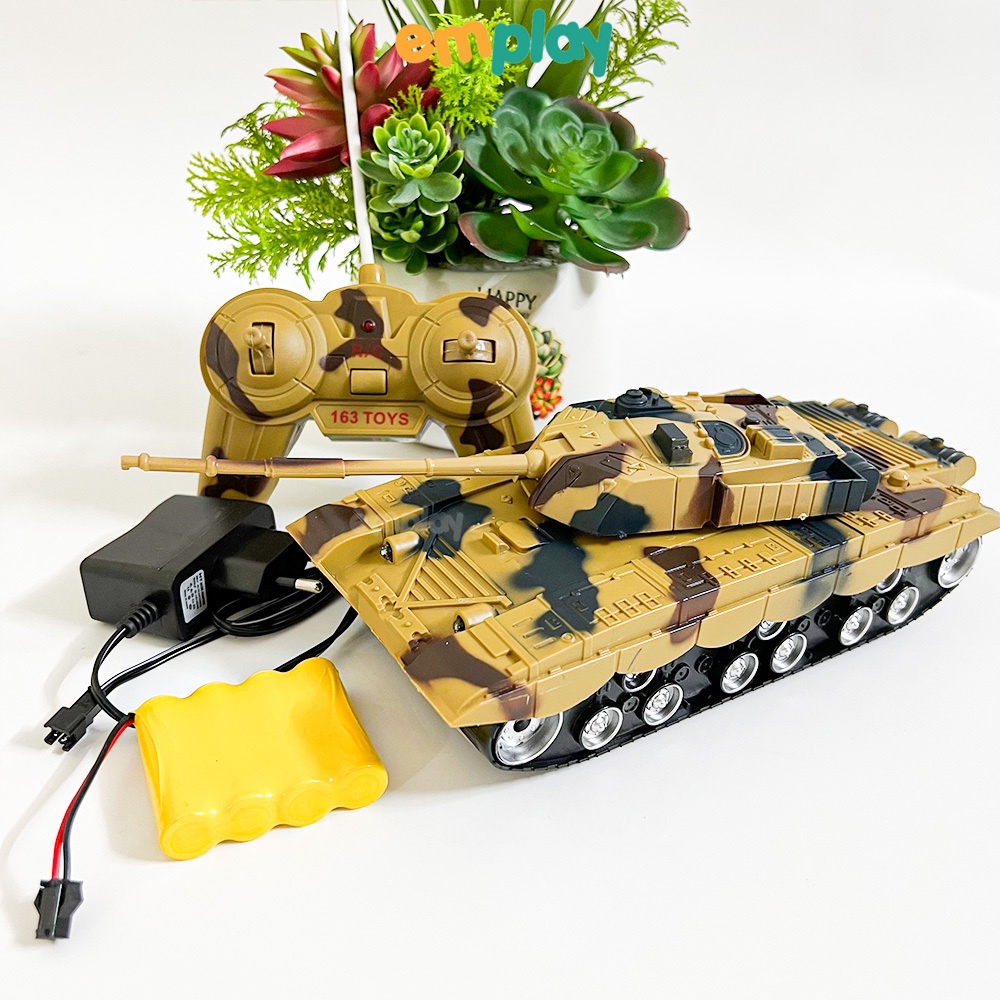 Đồ chơi điều khiển từ xa cao cấp Emplay, xe tăng có đèn và nhạc màu sắc bộ đội khỏe khoắn chất liệu an toàn cho bé