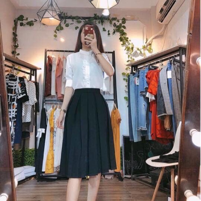 Chân váy xếp li dài