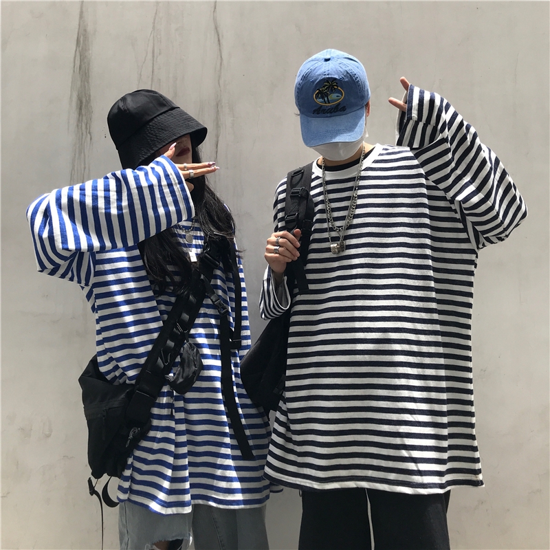 Áo Thun Tay Dài Kẻ Sọc Ngang Cho Cặp Đôi | BigBuy360 - bigbuy360.vn