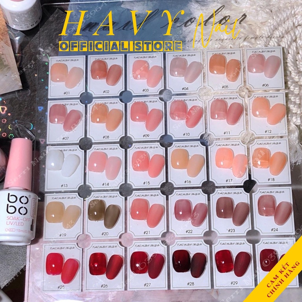 Sơn Gel Thạch BoBo HaVy Chính Hãng Đậm Đặc - Bám Móng - Chuẩn Màu Hàng Cao Cấp