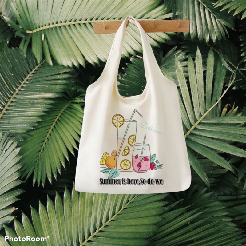 TOTE ĐEO VAI- Túi Nhật Canvas- Ly nước chanh- vừa a4