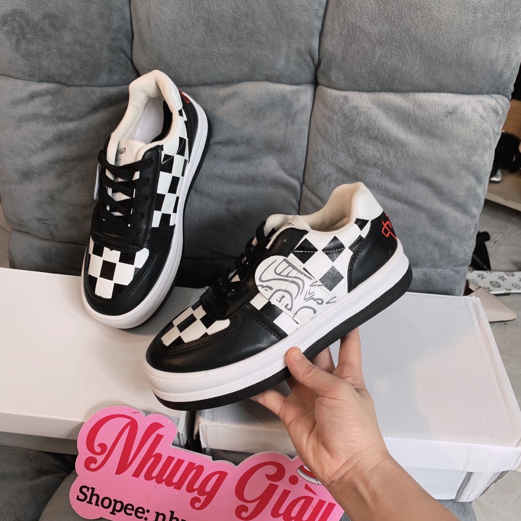 Giày thể thao nữ đế bánh mì basic tăng chiều cao dễ phối đồ,sneaker ulzzang nữ hoạ tiết caro học sinh hàng đẹp