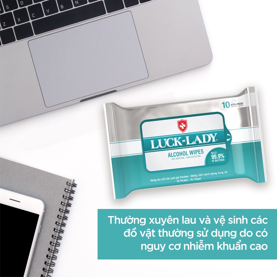 Khăn ướt cồn kháng khuẩn LuckLady 10 tờ/gói - Combo 50 gói